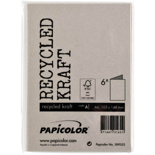 Correspondentiekaart Papicolor dubbel 105x148mm kraft grijs pak à 6 stuks