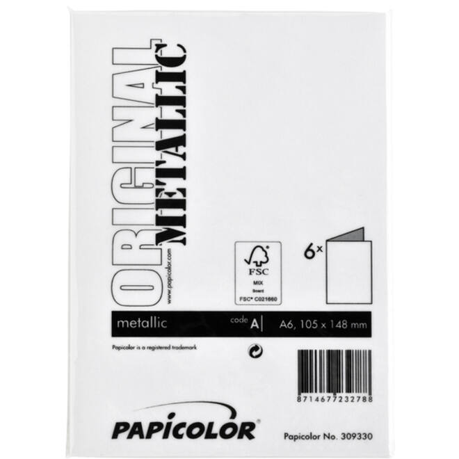 Correspondentiekaart Papicolor dubbel 105x148mm metallic parelwit pak à 6 stuks