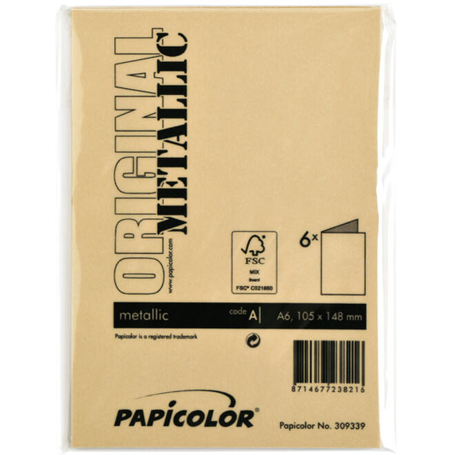 Correspondentiekaart Papicolor dubbel 105x148mm metallic goud pak à 6 stuks