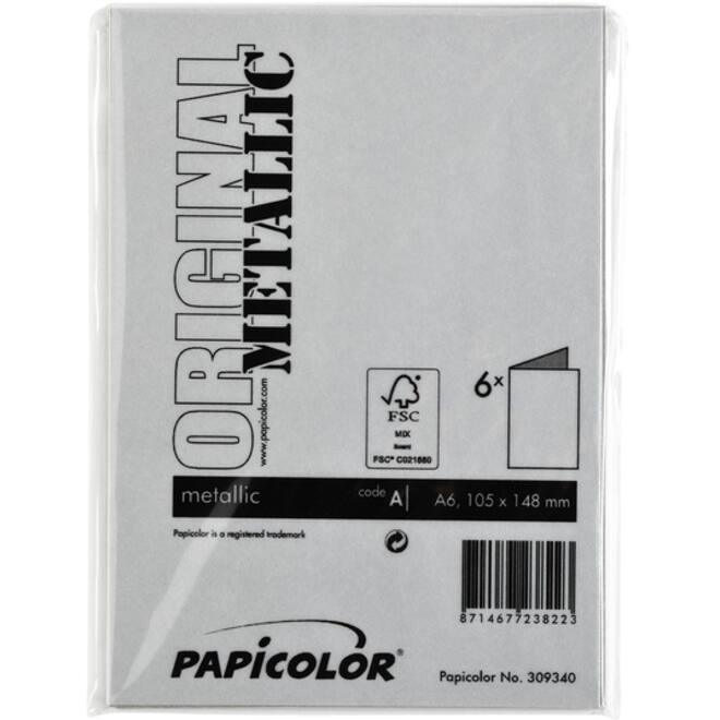 Correspondentiekaart Papicolor dubbel 105x148mm metallic zilver pak à 6 stuks