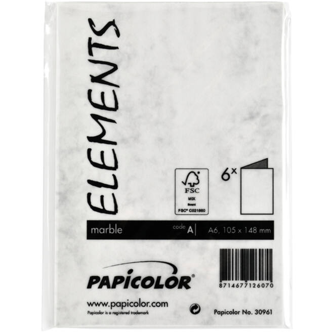 Correspondentiekaart Papicolor dubbel 105x148mm marmer grijs pak à 6 stuks