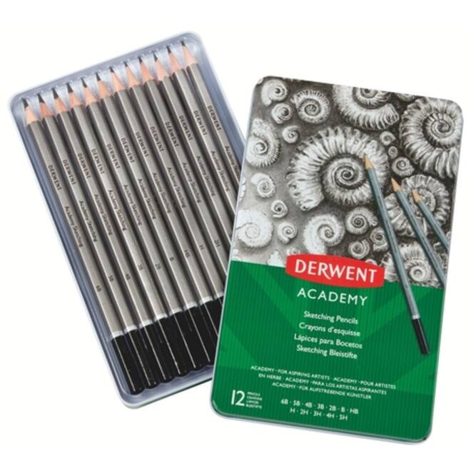 Potlood Derwent Academy 6B5H assorti hardheden blik à 12 stuks