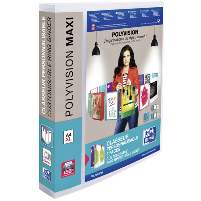 Presentatieringband Oxford Polyvision Maxi A4 XL 4-rings D-mech 30mm transparant