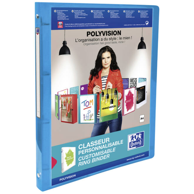 Presentatieringband Oxford Polyvision A4 4-rings O-mech 15mm blauw