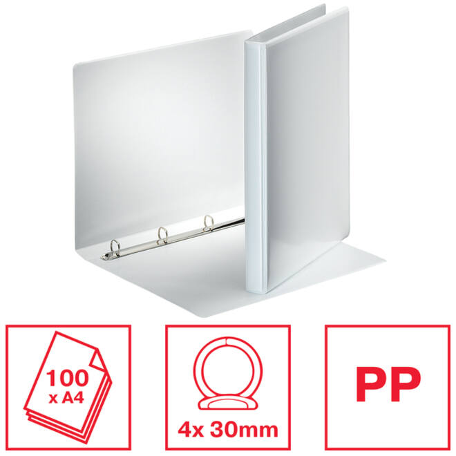 Presentatieringband Esselte Essentials panorama A4 4-rings O-mechaniek 30mm wit