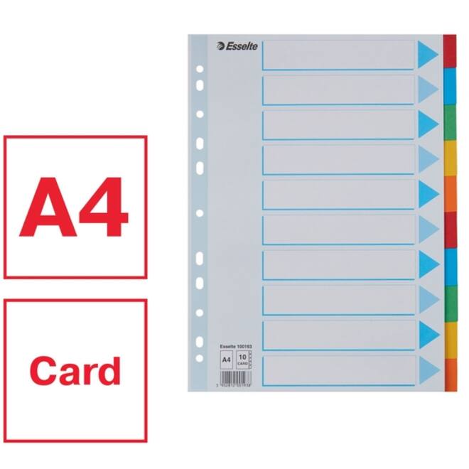 Tabbladen Esselte Standaard A4 10-delig karton 11-rings met voorblad assorti