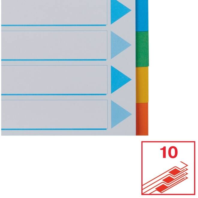 Tabbladen Esselte Standaard A4 10-delig karton 11-rings met voorblad assorti