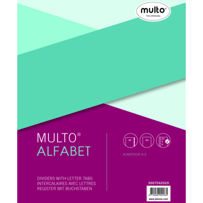 Tabbladen Multo A4 23-gaats 20-delig A-Z grijs