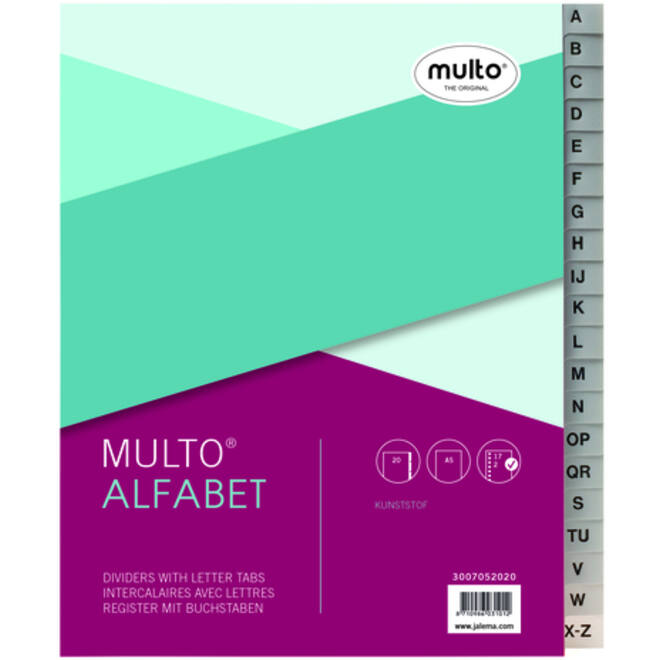 Tabbladen Multo A5 17-gaats alfabet PP grijs