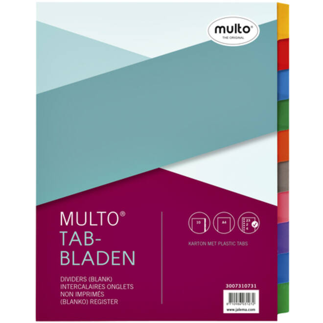 Tabbladen Multo A4 23-gaats 10-delig wit karton 220gr