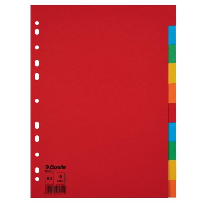 Tabbladen Esselte Economy A4 10-delig karton 11-rings assorti