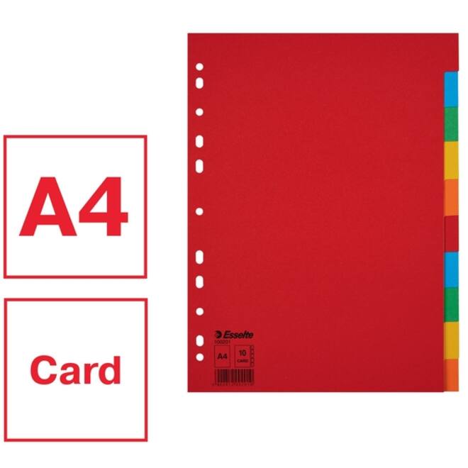 Tabbladen Esselte Economy A4 10-delig karton 11-rings assorti