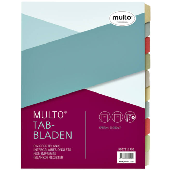 Tabbladen Multo A4 23R 10-delig karton assorti