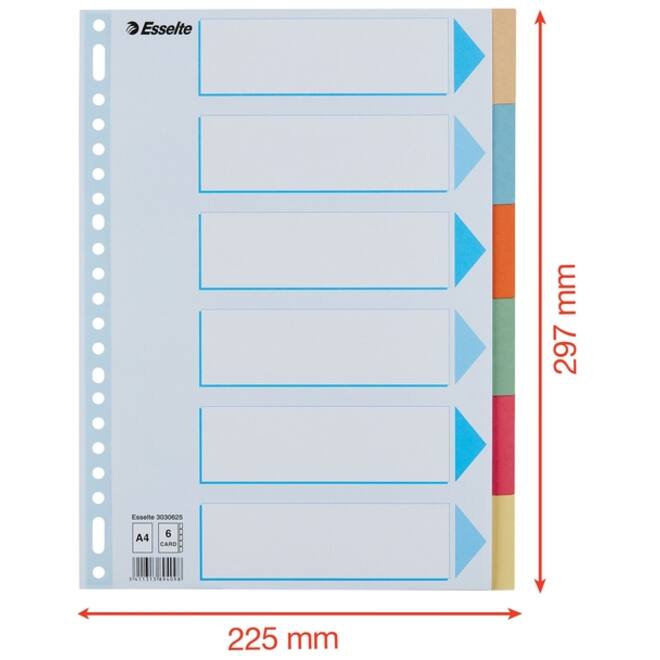Tabbladen Esselte Premium A4 6-delig karton 23-rings assorti