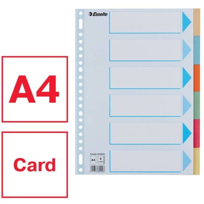Tabbladen Esselte Premium A4 6-delig karton 23-rings assorti