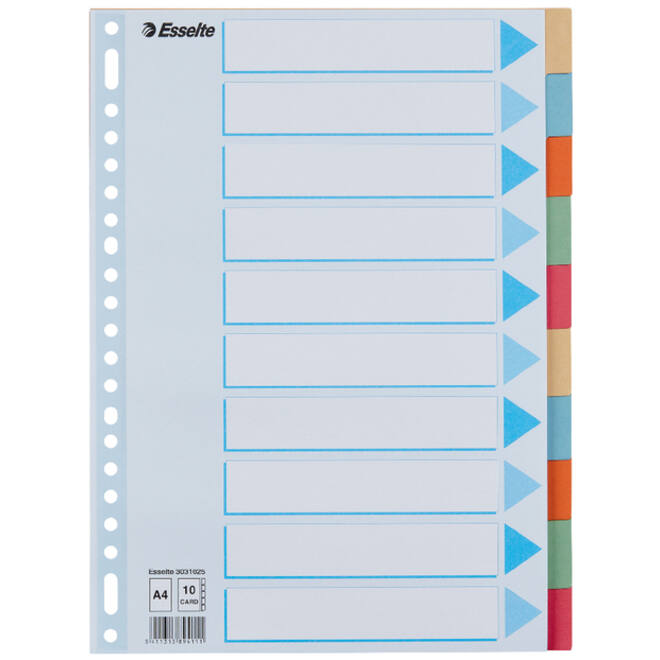 Tabbladen Esselte Premium A4 10-delig karton 23-rings assorti