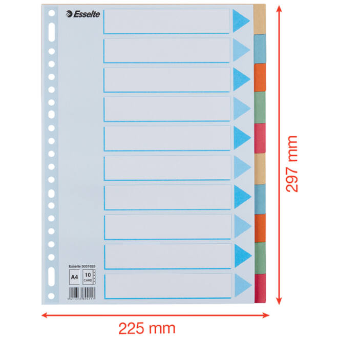 Tabbladen Esselte Premium A4 10-delig karton 23-rings assorti