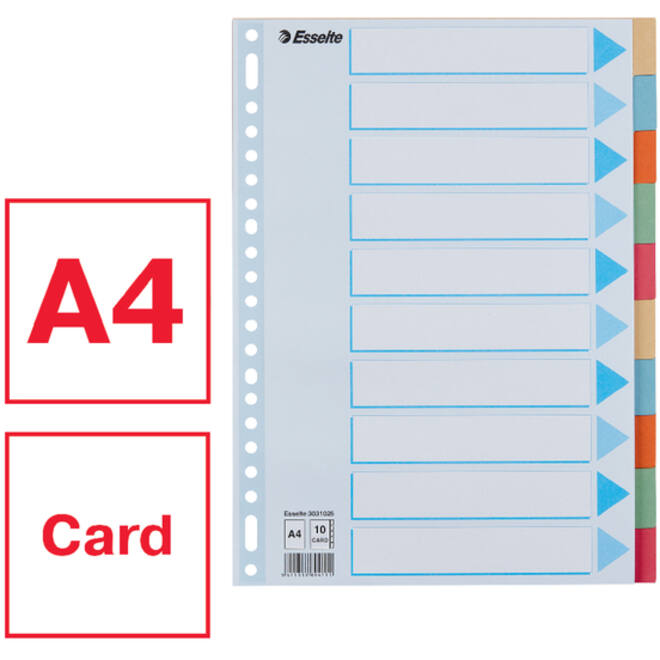 Tabbladen Esselte Premium A4 10-delig karton 23-rings assorti