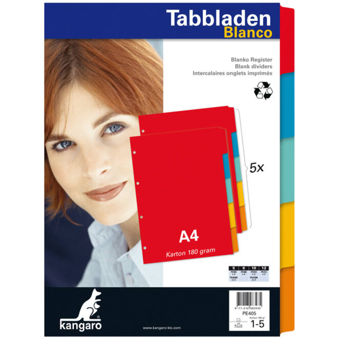 Tabbladen Kangaro 4-gaats PE405 5-delig assorti karton