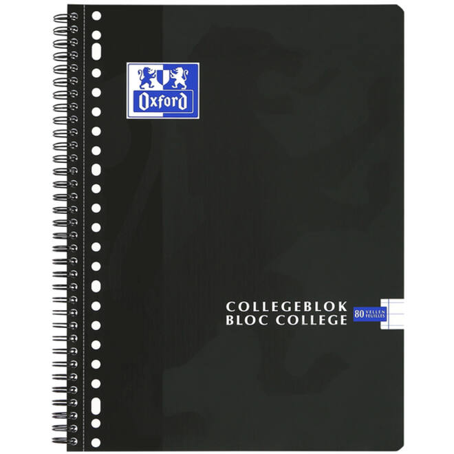 Collegeblok Oxford School A4+ lijn 23-gaats 160 pagina's 80gr zwart