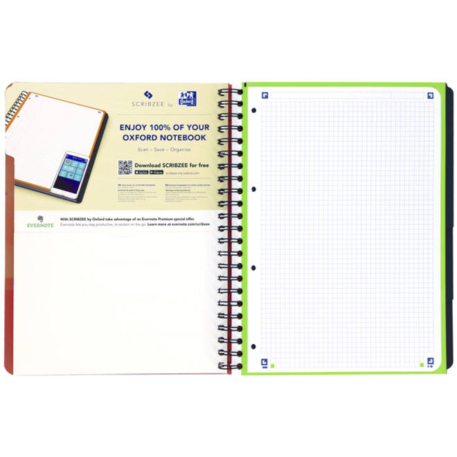 Projectboek Oxford School A4+ ruit 5x5mm 4-gaats 240 pagina's rood