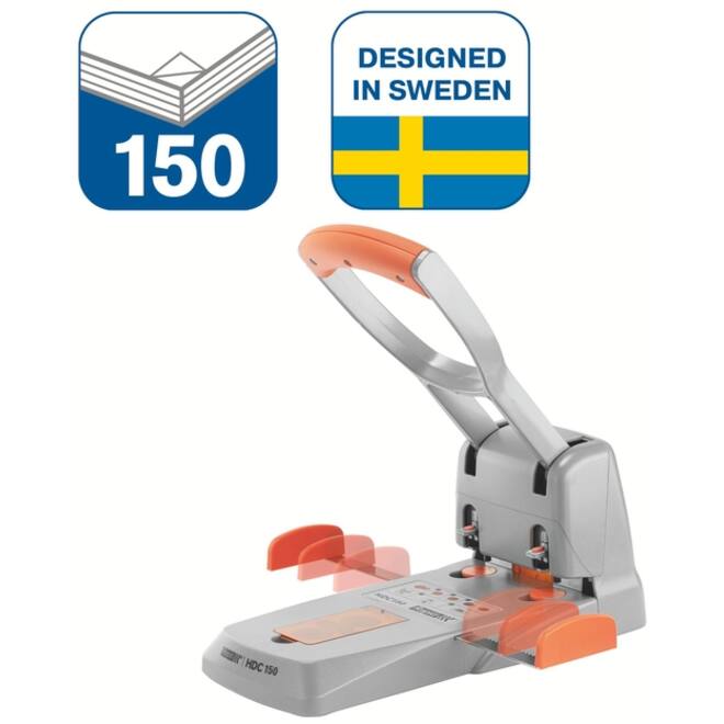 Perforator Rapid Supreme HDC150/2 heavy duty 2-gaats 150 vel zilver/oranje