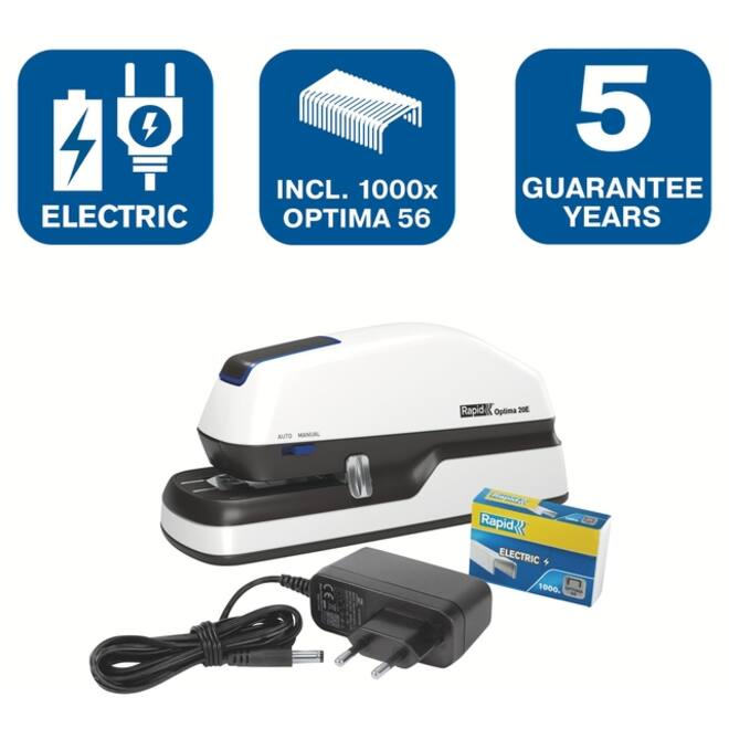 Nietmachine elektrisch Rapid Optima 20 20vel zilver/zwart