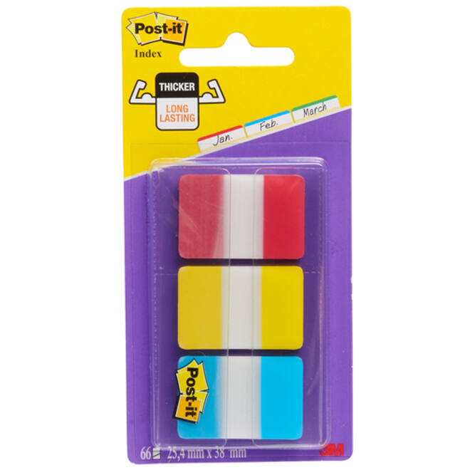 Indextabs Post-it 686RYB 25.4x38.1mm strong blauw, rood, geel 66 tabs