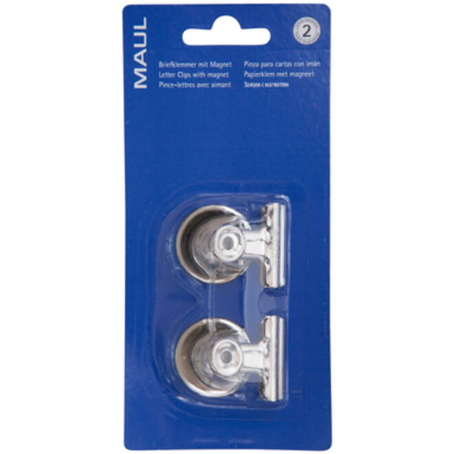 Papierklem MAUL Bulldog met magneet 30mm capaciteit 10mm zilver