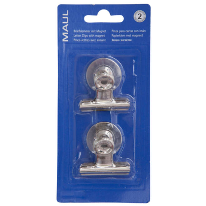 Papierklem MAUL Bulldog met magneet 40mm capaciteit 15mm zilver
