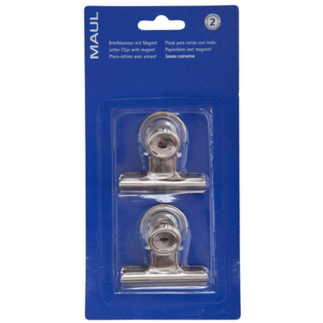 Papierklem MAUL Bulldog met magneet 52mm capaciteit 20mm zilver