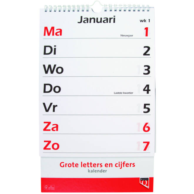 Kalender 2026 met grote letters en cijfers Quantore