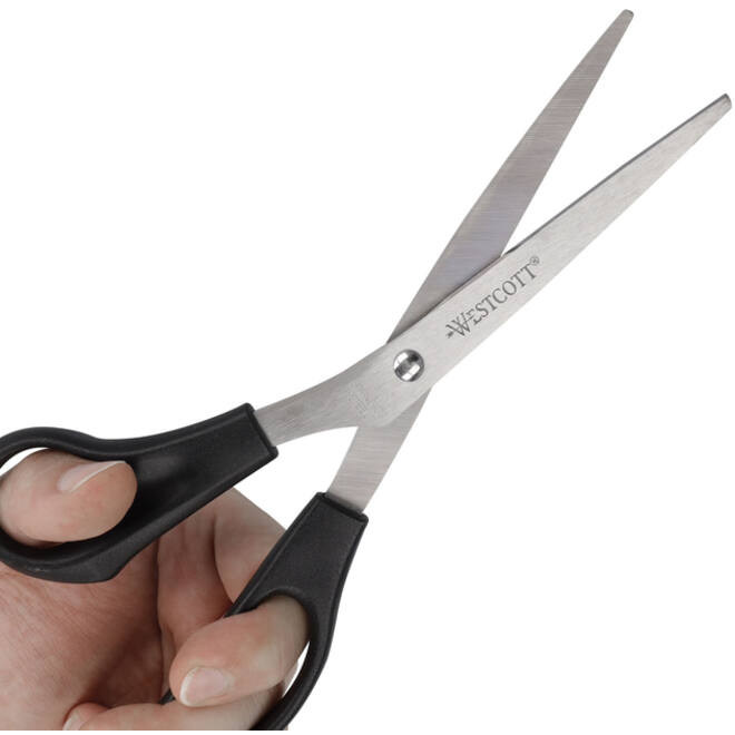Kantoorschaar Westcott 210mm met kunststof grip linkshandig rvs