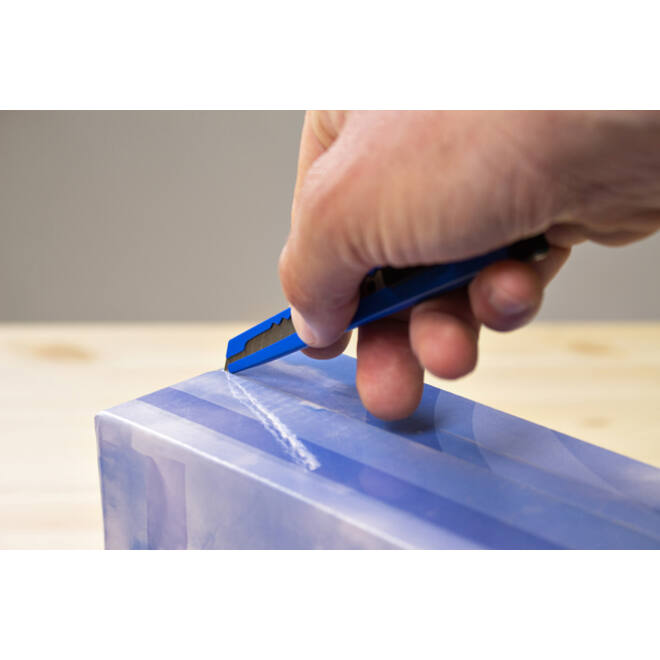 Snijmes Westcott office 9mm met schuifsluiting en metalen houder blauw