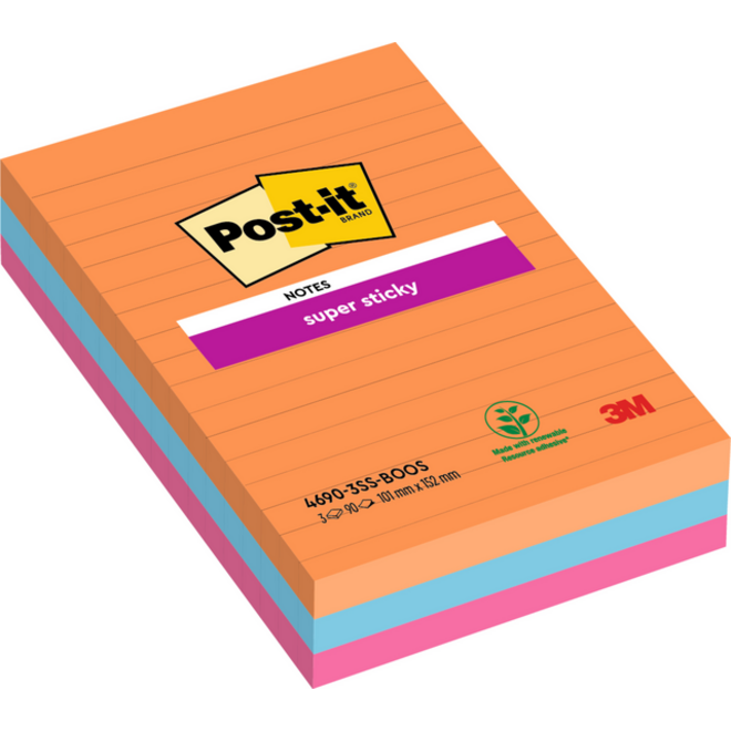 Memoblok Post-it 4690 Super Sticky 101x152mm lijn Bangkok