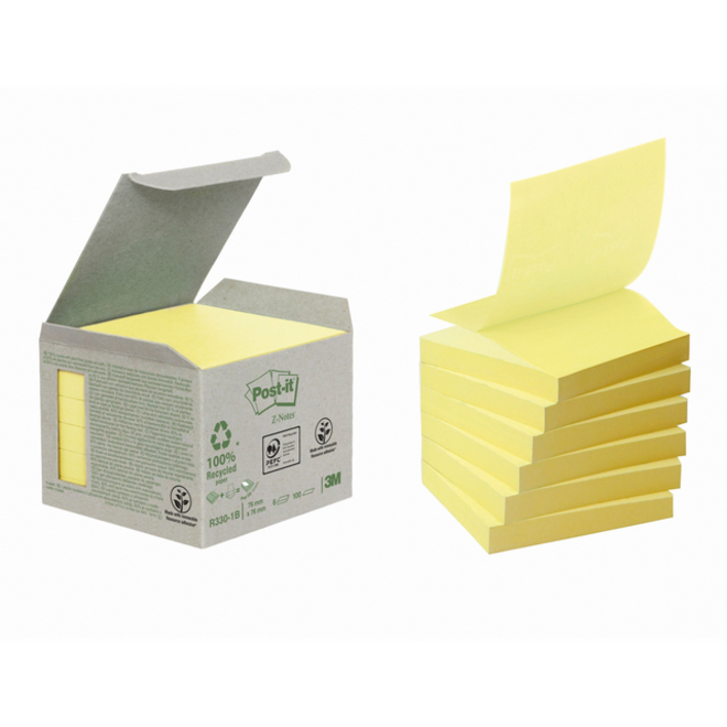Memoblok Post-it Z-Note R330-1B recycled 76x76mm canary yellow