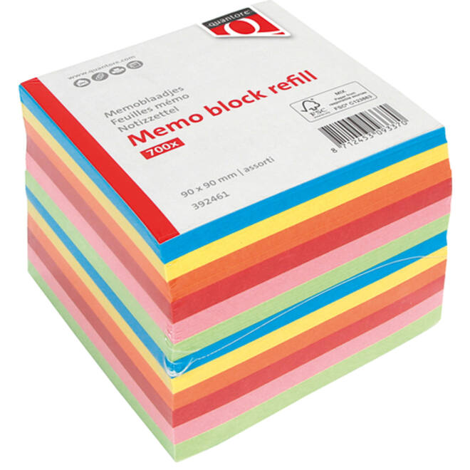 Memoblok Quantore 90x90mm 700vel losbladig assorti