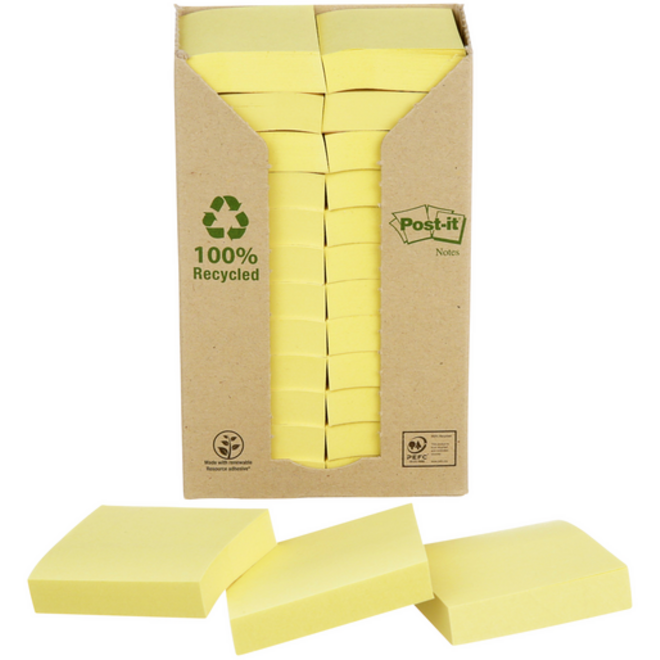 Memoblok Post-it 653 38x51mm recycled geel