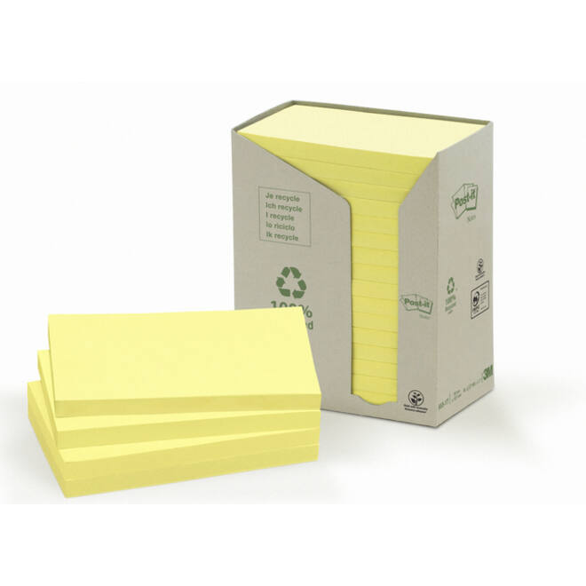 Memoblok Post-it 655 76x127mm recycled geel 16x100 vel