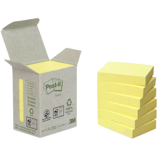 Memoblok Post-it 653-1B recycled 38x51mm canary yellow