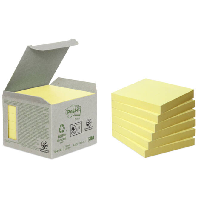 Memoblok Post-it 654-1B 76x76mm recycled geel