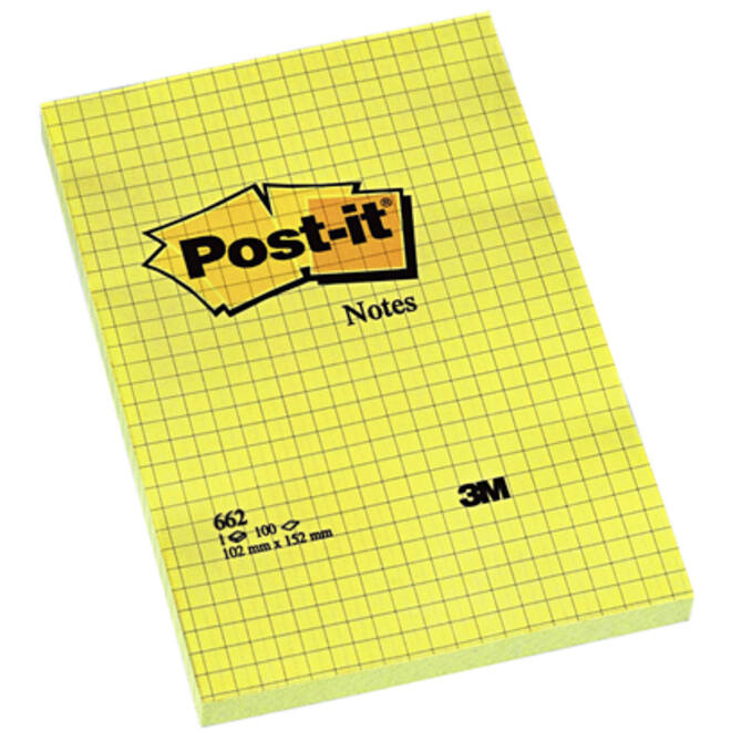 Memoblok Post-it 662 102x152mm ruit geel
