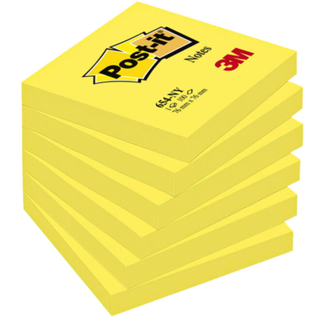 Memoblok Post-it 654 76x76mm neon geel