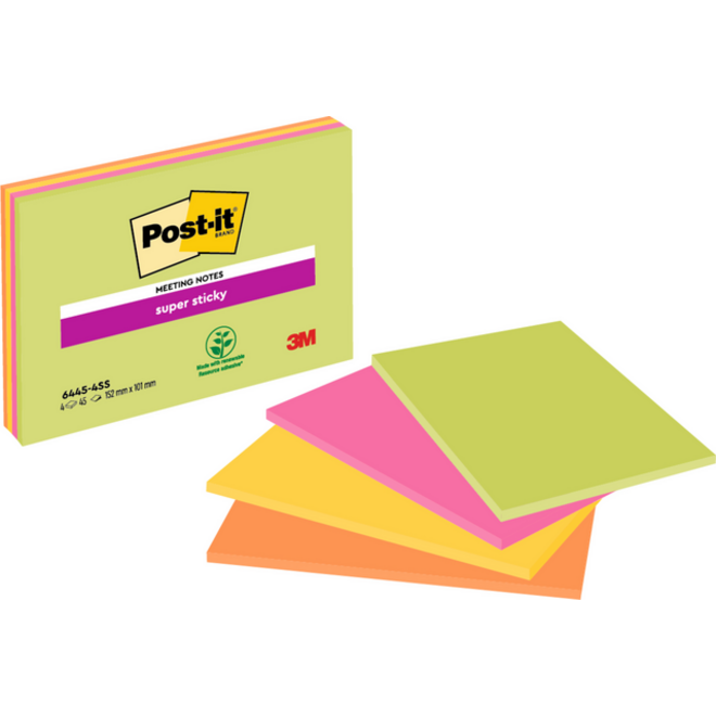 Memoblok Post-it 6445 Super Sticky 152x101mm assorti