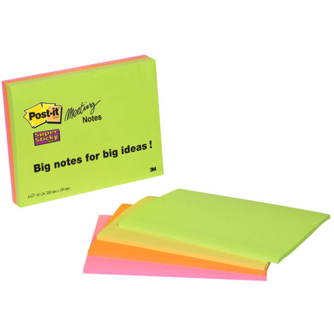 Memoblok Post-it 6845 Super Sticky 203x152mm assorti