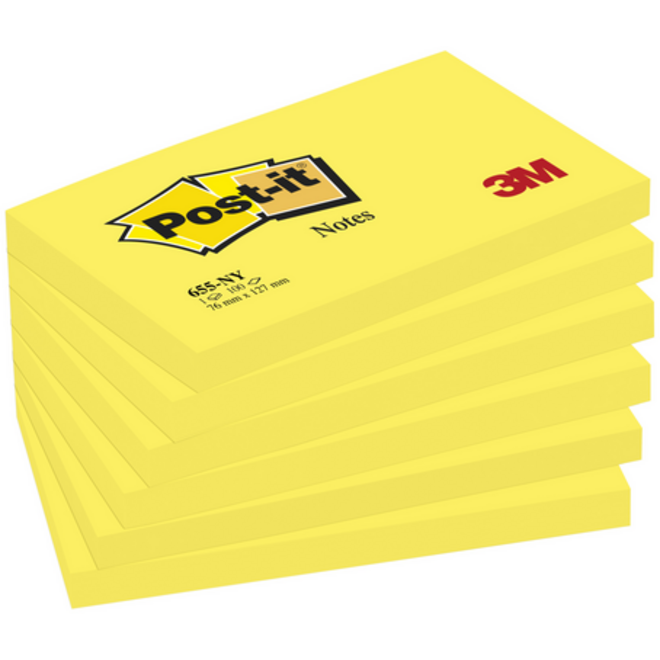 Memoblok Post-it 655 76x127mm 100 vel per blok neon geel