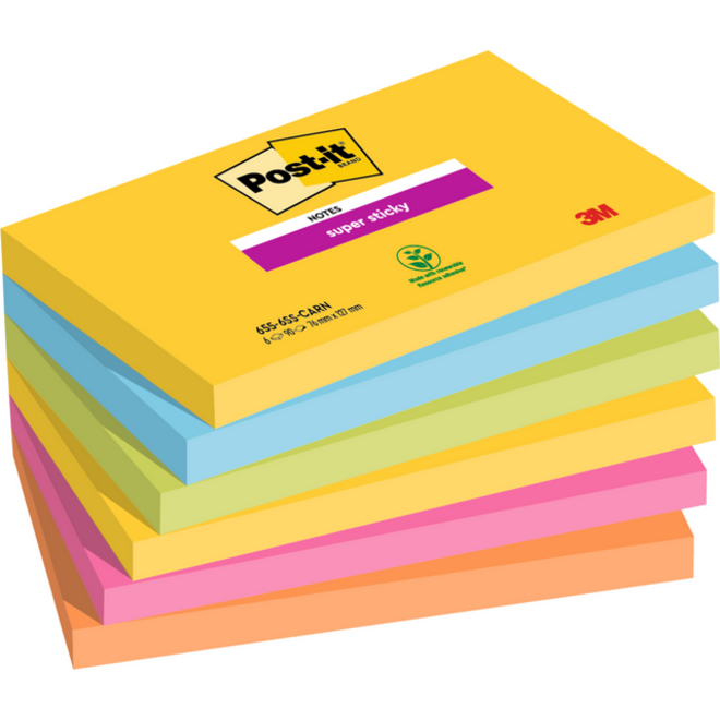 Memoblok Post-it 655 Super Sticky 76x127mm Rio