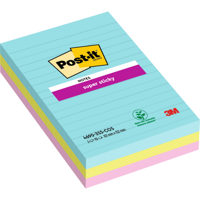 Memoblok Post-it 4690 Super Sticky 101x152mm Miami