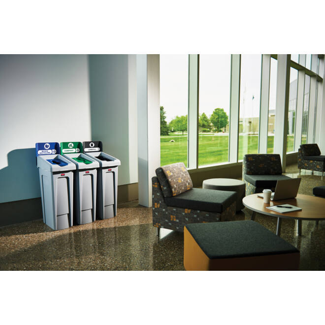 Deksel Rubbermaid Slim Jim Recyclestation inwerpopening voor gemengde recycling grijs