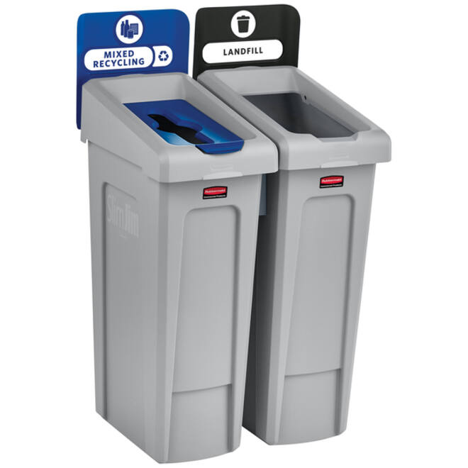 Afvalbak Rubbermaid Slim Jim Recyclestation starterset 87L grijs